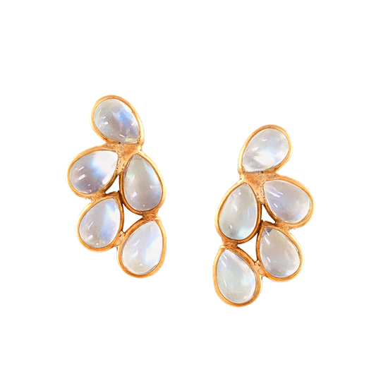 Tresor Collection - Rainbow Moonstone Pear Shaped Earring in 18K Yellow Gold