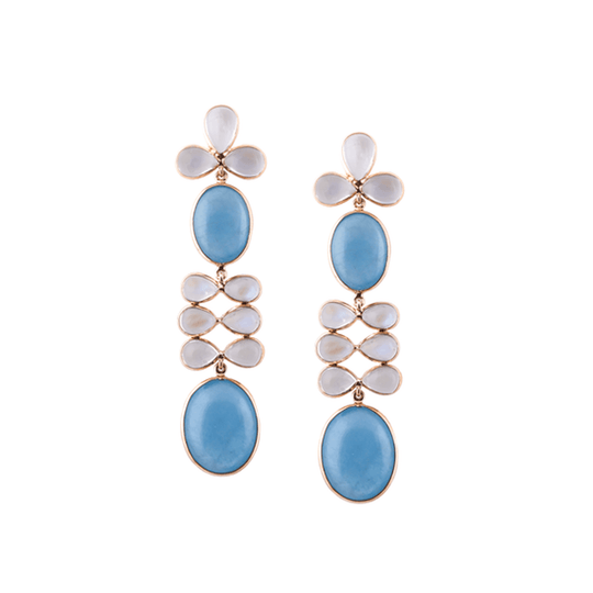Tresor Collection - Rainbow Moonstone & Aquamarine  Earrings in 18K YG