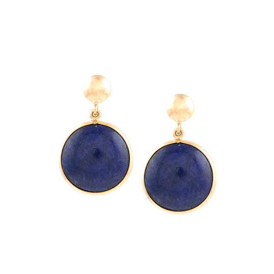 Tresor Collection - Lapis Round Earrings in 18k Yellow Gold