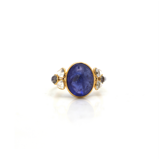 Tanzanite and Rainbow Moonstone Ring in 18k Yellow Gold