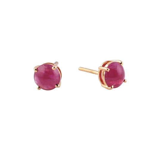 Tresor Collection - Ruby Round Cabochon Stud Earrings in 18K Yellow Gold