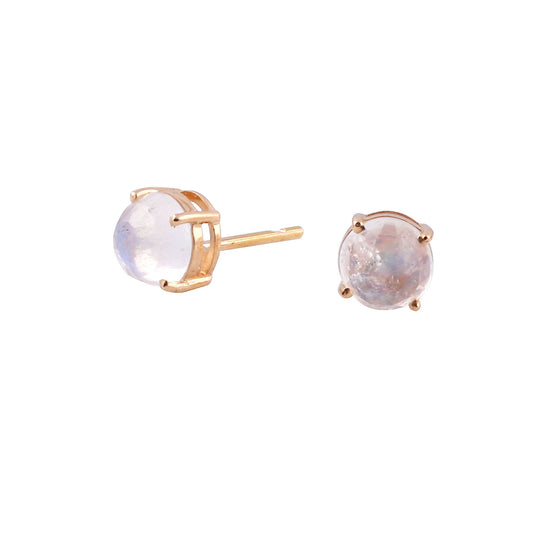 Tresor Collection - Rainbow Moonstone Round Stud Earrings in 18K Yellow Gold