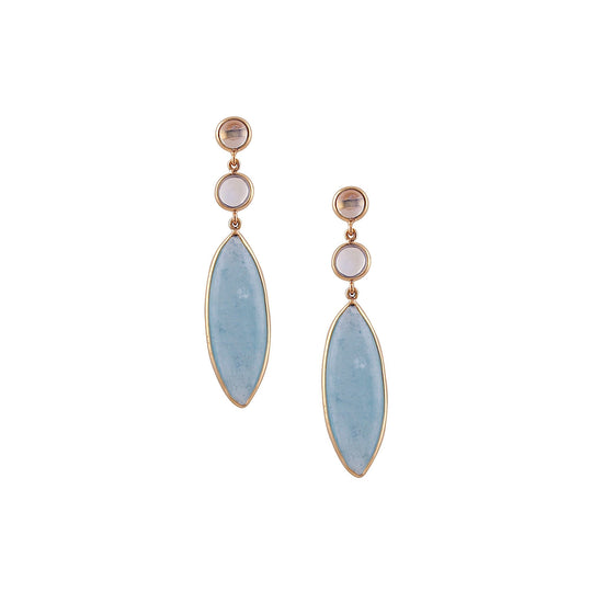 Tresor Collection - Aquamarine Marquise & Rainbow Moonstone Round Earrings in 18K Yellow Gold