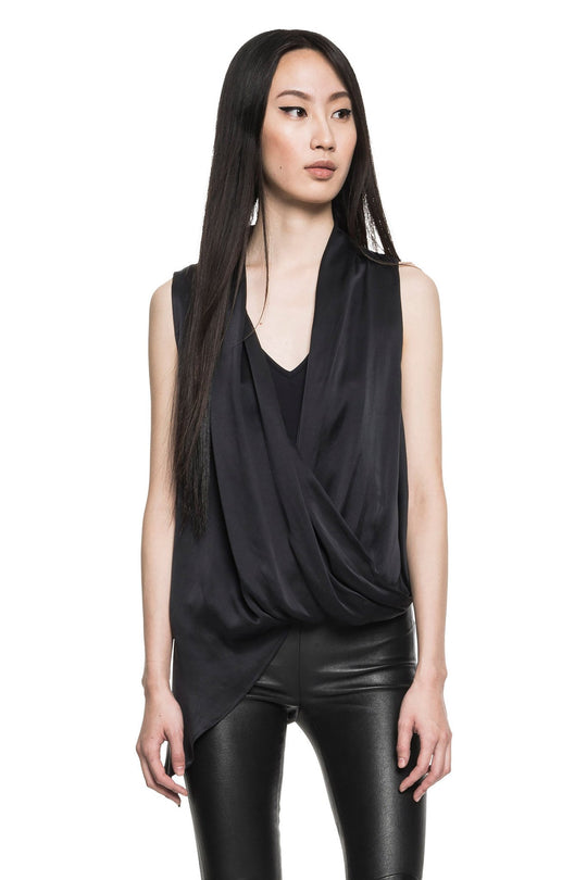 FLORA Silk Wrap Top | FLORA Top croisé noir en soie