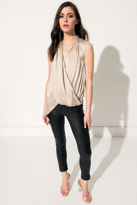 FLORA Pink Silk Drape Top |  | FLORA Top drapé rose en soie