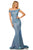 Sherri Hill - 52825 Off The Shoulder Fitted Glitter Evening Dress In Silver and Blue