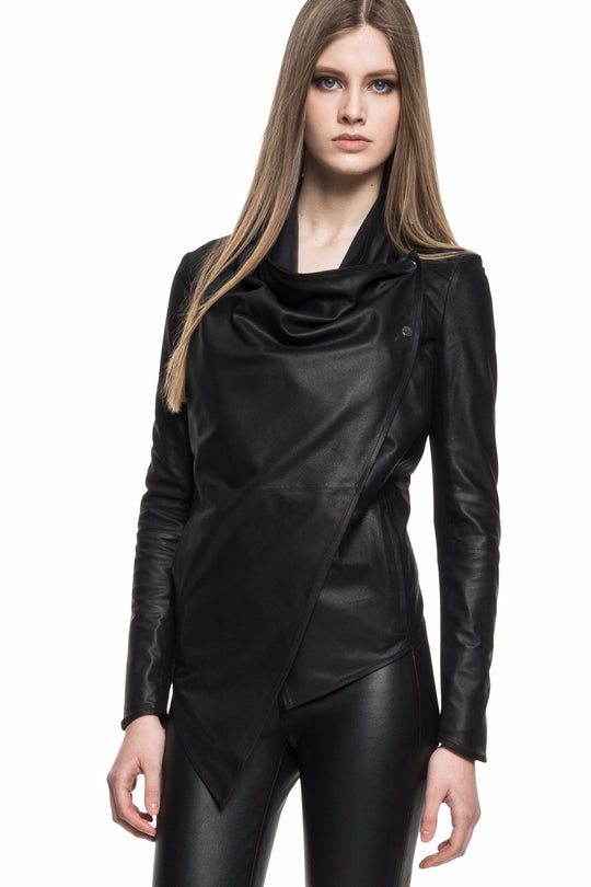FRANCES Black Leather Cascade Jacket  | FRANCES Veste cascade noir en cuir