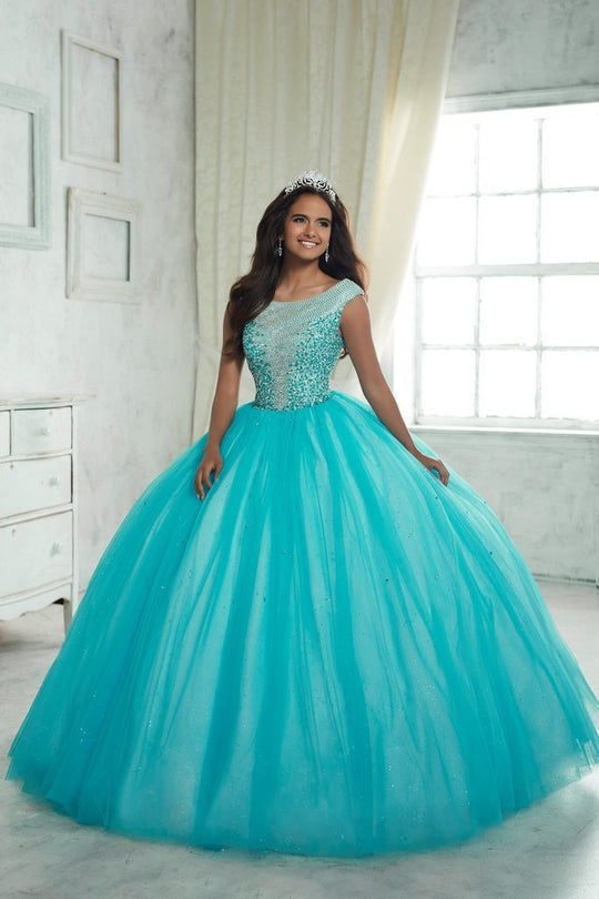 Fiesta Gowns - 56313 Cap Sleeve Bead-Ornate Tulle Ballgown