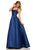 Sherri Hill - 52715 Scoop Neck Strappy Back Long A Line Satin Dress In Blue