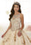 Quinceanera Collection - 26884 Bead Embellished Floral Appliqued Gown in Gold and Neutral