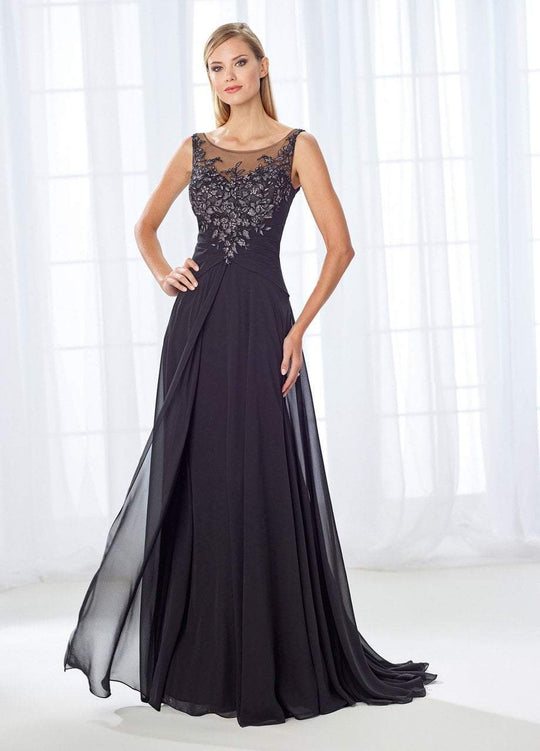 Mon Cheri Beaded Lace Bateau Pleated A-line Gown 118680 - 1 pc Black/Pewter In Size 12 Available In Black and Gray