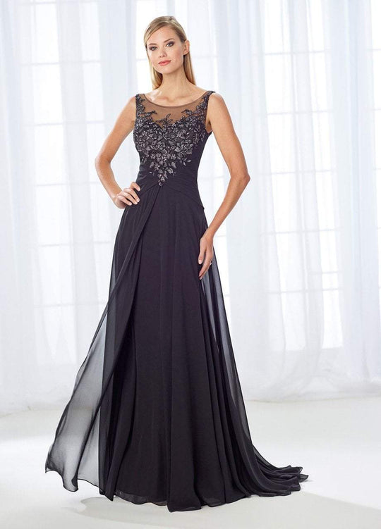 Cameron Blake - 118680 Beaded Lace Bateau Pleated A-line Gown In Black and Gray