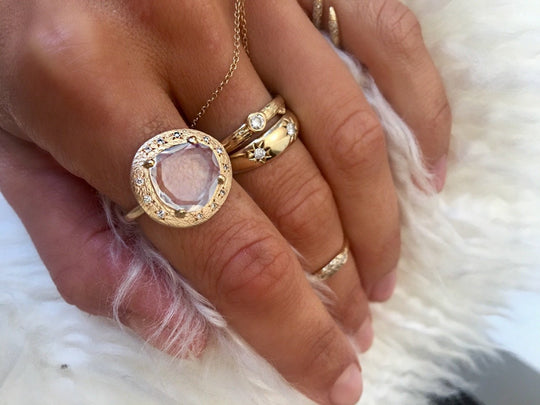 Flat Faceted Moonstone Mirror Ring