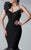 MNM Couture - Asymmetrical Ruffled Mermaid Gown G0629 in Black