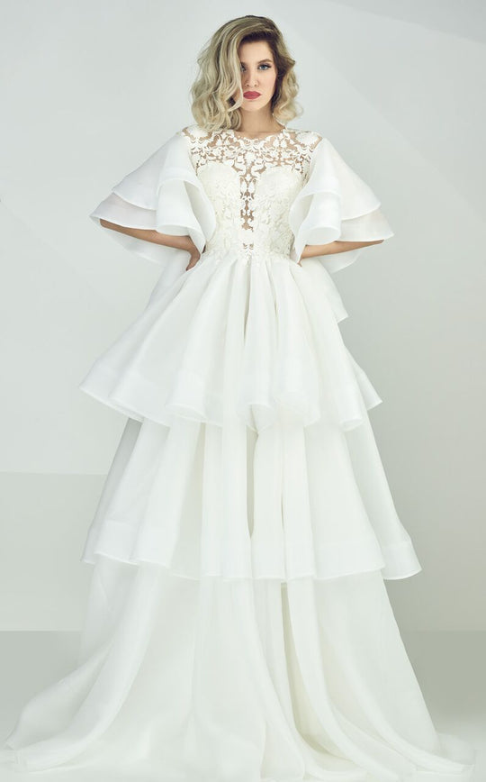 MNM Couture - Layered Lace Ruffled Long Gown G0689