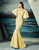MNM Couture - Embellished Plunging Neck Mermaid Dress G0795 in Yellow