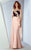 MNM COUTURE - G0849 Floral Appliqued Ruffled Panel Sheath Gown In Black and Pink