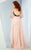 MNM COUTURE - G0849 Floral Appliqued Ruffled Panel Sheath Gown In Black and Pink