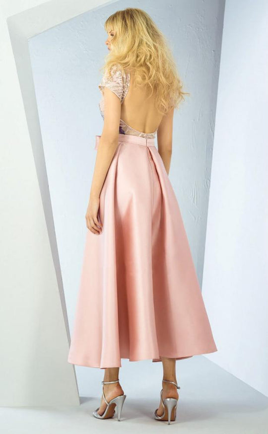 MNM COUTURE - G0853 Embroidered Illusion Jewel A-line Dress In Pink