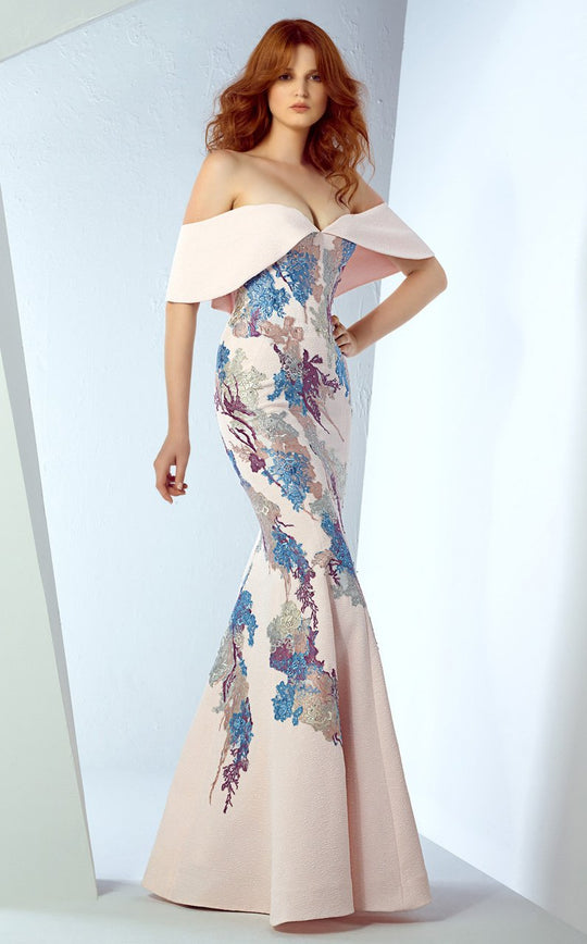 MNM COUTURE - G0858 Draped Off Shoulder Fitted Dress In Pink