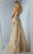 MNM COUTURE - G0863 Bejeweled Blossom Appliqued Mermaid Gown In Gold and Blue