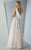 MNM COUTURE - G0868 V-Neck Floral Applique Cowl Back A-line Gown In Blue