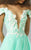 MNM Couture - G0878 Floral Embellished Illusion Off-Shoulder Gown In Green