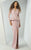 MNM Couture - G0886 Long Sleeve Plunging V-Neck Split Peplum Lace Gown In Pink