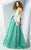 MNM Couture - G0888 Embroidered Deep V-neck Two Tone Ballgown In Green and White