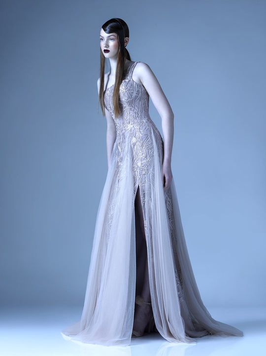 MNM Couture - G0921 Embroidered One Shoulder A-line Dress in Purple