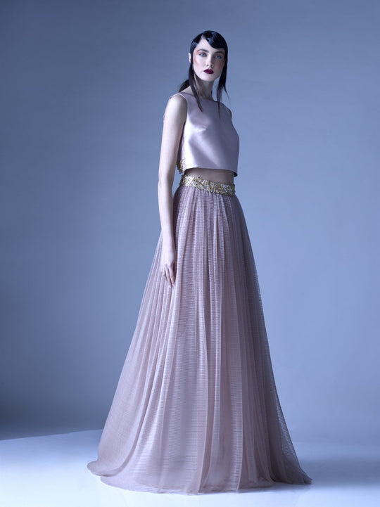 MNM Couture - G0929 Embellished Two Piece A-line Dress in Neutral