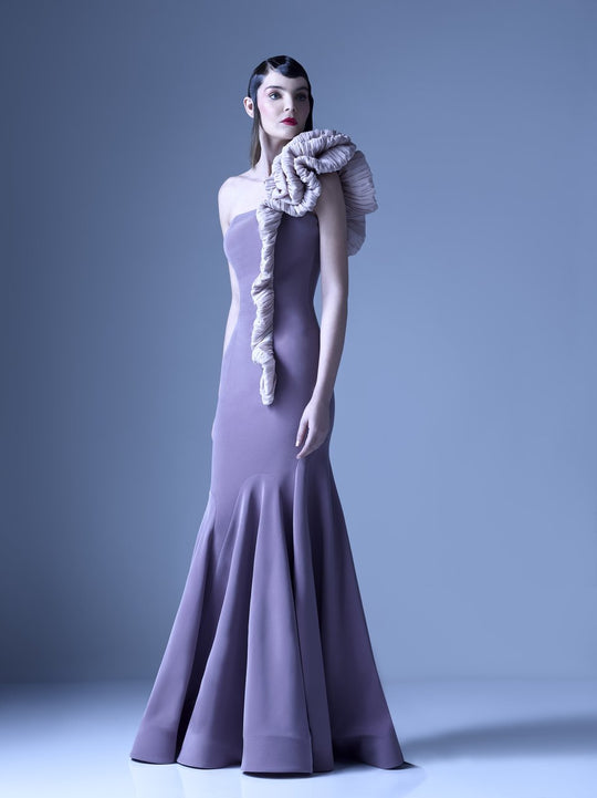 MNM Couture - G0932 Ruffled Asymmetric Mermaid Dress in Purple