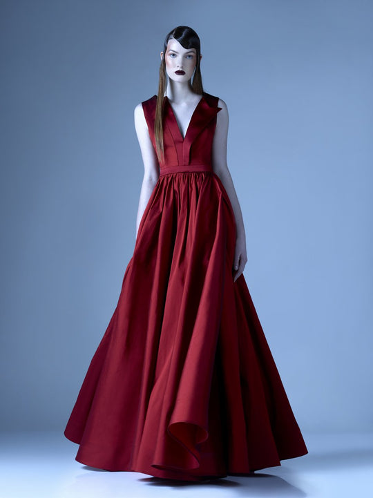 MNM Couture - G0933 Sleeveless V-Neck Pleated A-Line Evening Gown In Red