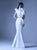MNM Couture - G0934 Ruffled Asymmetric Neck Mermaid Dress in Silver