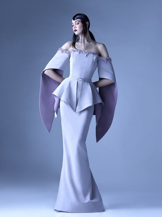 MNM Couture - G0941 Embellished Off-Shoulder Trumpet Dress in Purple