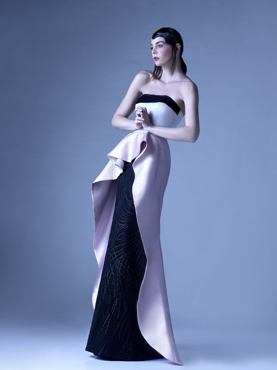 MNM Couture - G0944 Strapless Fitted Sequined Mermaid Gown in Black and Pink