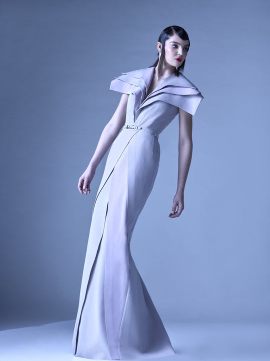 MNM Couture - G0946 Pleated Trumpet Dress With Train in Purple