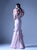 MNM Couture - G0955 Two Tone Ruffled Deep V-neck Trumpet Dress in Pink