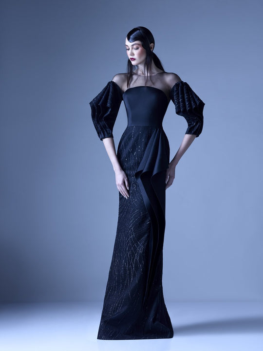 MNM Couture - G0956 Applique Illusion Jewel Sheath Dress in Black