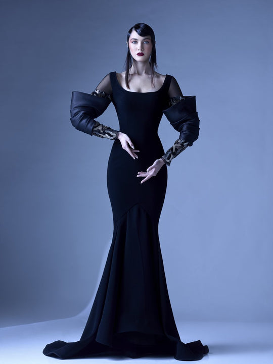 MNM Couture - G0957 Fitted Scoop Trumpet Evening Gown in Black