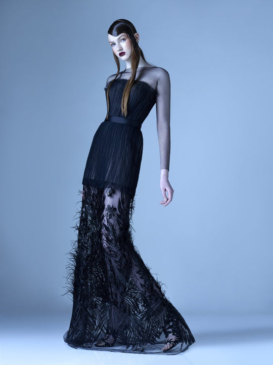 MNM Couture - G0970 Applique Illusion Bateau Trumpet Dress in Black