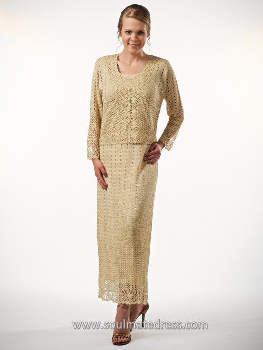 Soulmates - G1006 Hand Crochet Dress Jacket Set in Neutral