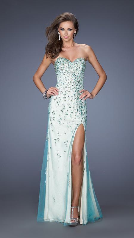 GiGi - Bejeweled Sweetheart Sheath Evening Dress 20017 In Blue