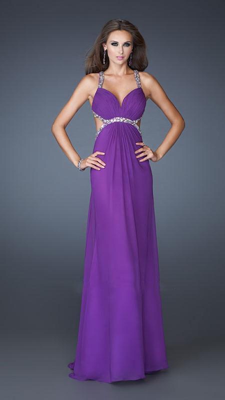 GiGi - Ruched Sweetheart Embellished Empire Evening Dress 18888  In Purple