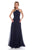 Glow by Colors - G183 Gem Beaded Halter Chiffon Evening Dress In Blue