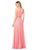 Glow by Colors Crystal High Halter Shirred Chiffon Gown G183 In Blush