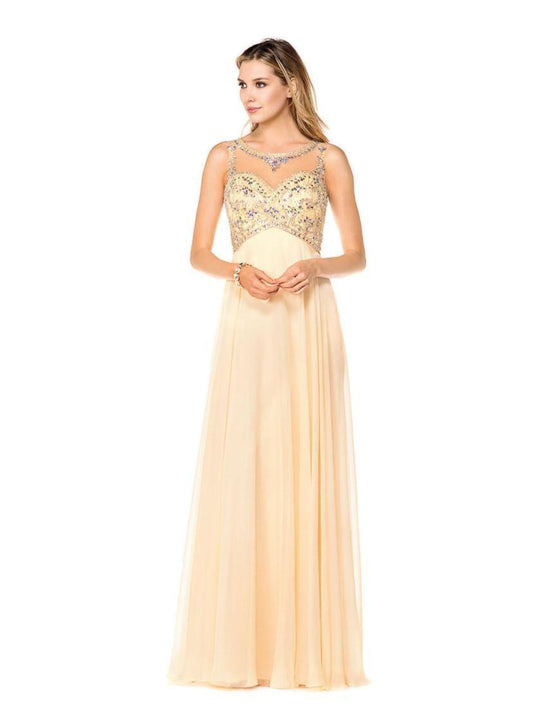 G207CS-1 Sleeveless Beaded Evening Gown In Neutral