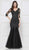Glow by Colors - G290SL-1 Embellished Lace V-neck Trumpet Dress In Black