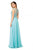 Glow by Colors - G330 Bejeweled Bateau Cap sleeve Evening Dress in Blue