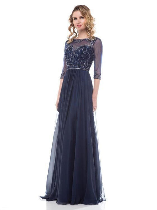Glow by Colors - G330SL-1 Sequined Illusion Bateau A-line Gown In Blue